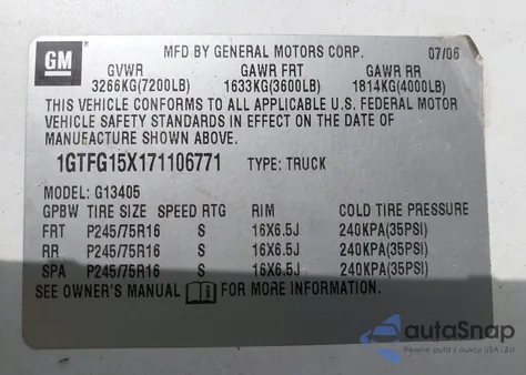 2007 GMC Savana Work Van z USA, uszkodzony, nr VIN 1GTFG15X171106771